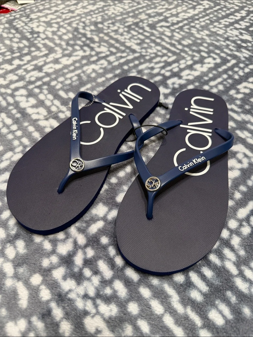 Calvin Klein Navy Blue Logo Flip Flops